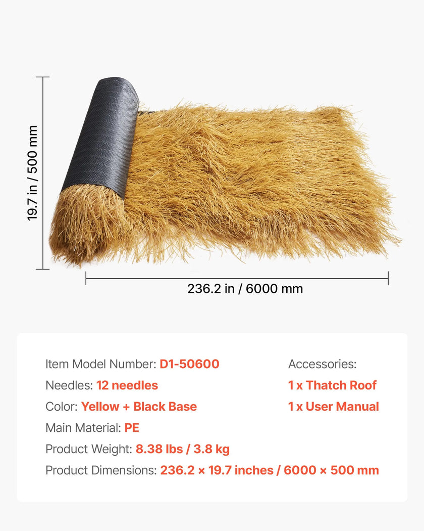 VEVOR Thatch Grass Roof Roll 1.6 x 19.7 ft Tiki Hut Bar Skirt Roof Party Décor