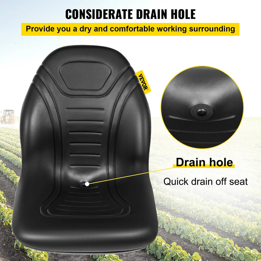 VEVOR Universal Tractor Seat Replacement, Compact High Back Mower Seat Pair, Black Vinyl Forklift Seat, Central Drain Hole Skid Steer Seat with Mounting Bolt Patterns of 8
