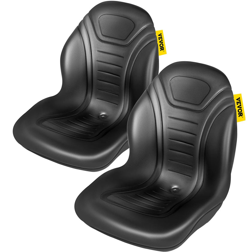 VEVOR Universal Tractor Seat Replacement, Compact High Back Mower Seat Pair, Black Vinyl Forklift Seat, Central Drain Hole Skid Steer Seat with Mounting Bolt Patterns of 8