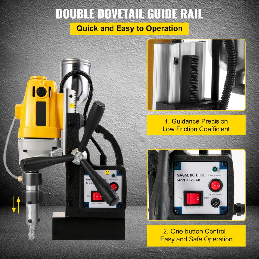 VEVOR MD40 1-1/2 in. Electric Magnetic Drill Press Drilling Machine with 11PC HSS Cutter Set Precise Annular Cutter Kit Compact Switchable Evolution 1100W Magnet Force