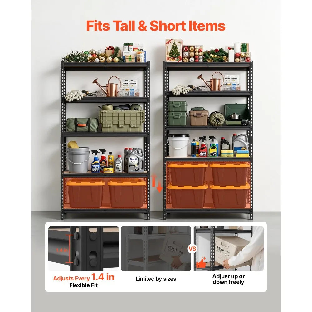 5-Tier Adjustable Storage Shelves, 2500 lb Capacity Heavy-Duty Garage Shelving Unit, Metal Utility Storage Rack with Adjustable Shelves, 40.35