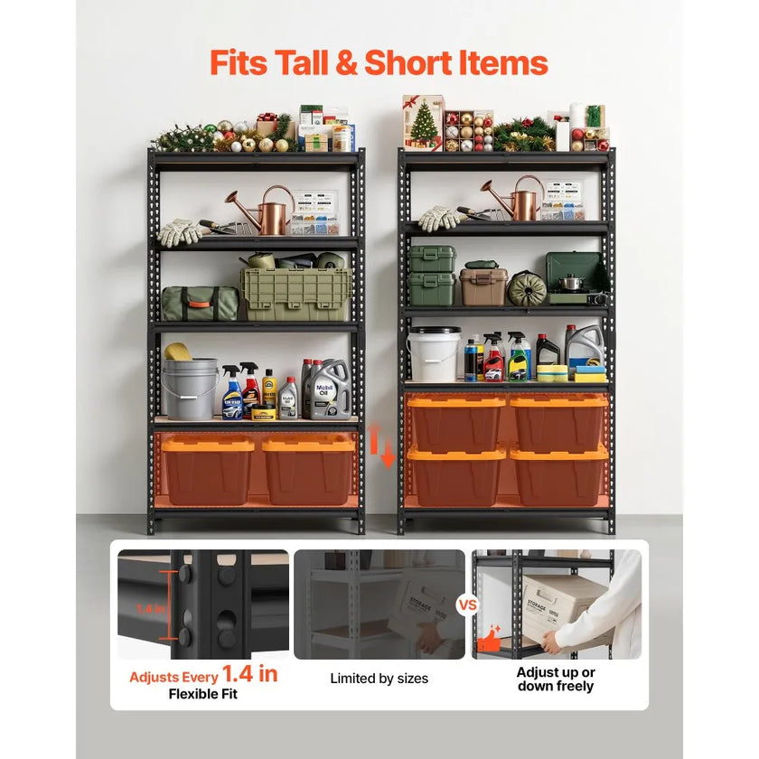 5-Tier Adjustable Storage Shelves, 2500 lb Capacity Heavy-Duty Garage Shelving Unit, Metal Utility Storage Rack with Adjustable Shelves, 40.35