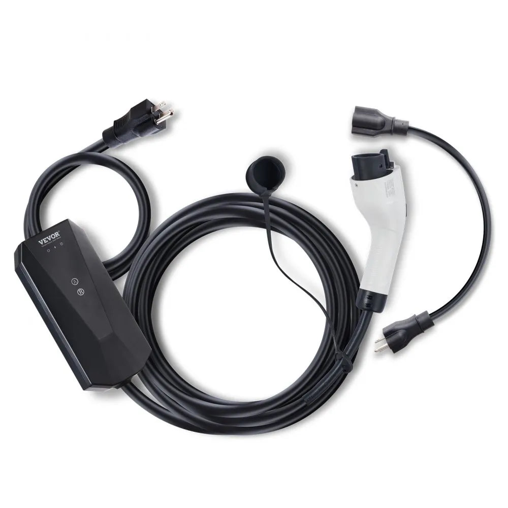 VEVOR Level 1+2 Portable EV Charger, 16 Amp 120V or 240V, Electric Vehicle Charger with 28-Foot Charging Cable NEMA 6-20P Plug NEMA 5-15 Adapter, Plug-in Home EV Charging Station for SAE J1772 EVs