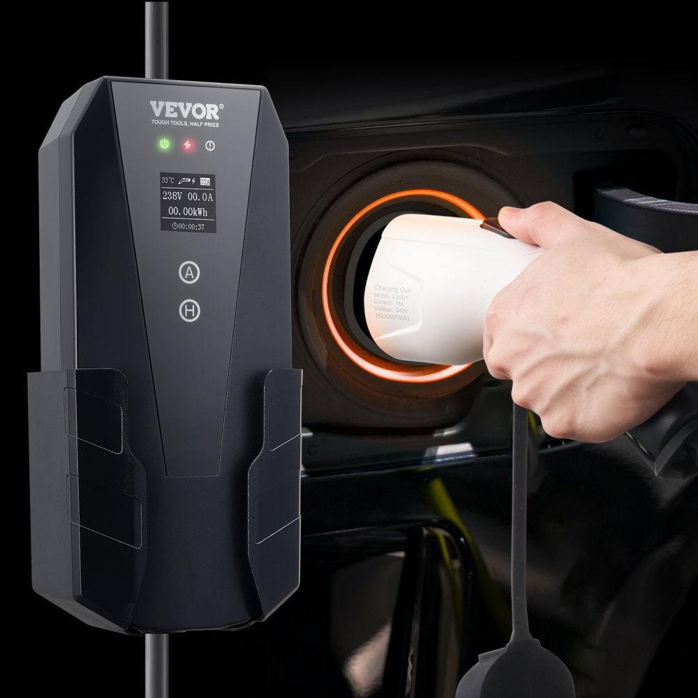 VEVOR Level 2 Portable EV Charger, 32 Amp 240V, Electric Vehicle Charger with 28 ft Charging Cable NEMA 10-30P Plug, 16/20/24/32A Adjustable Current Plug-in Home EV Charging Station for SAE J1772 EVs