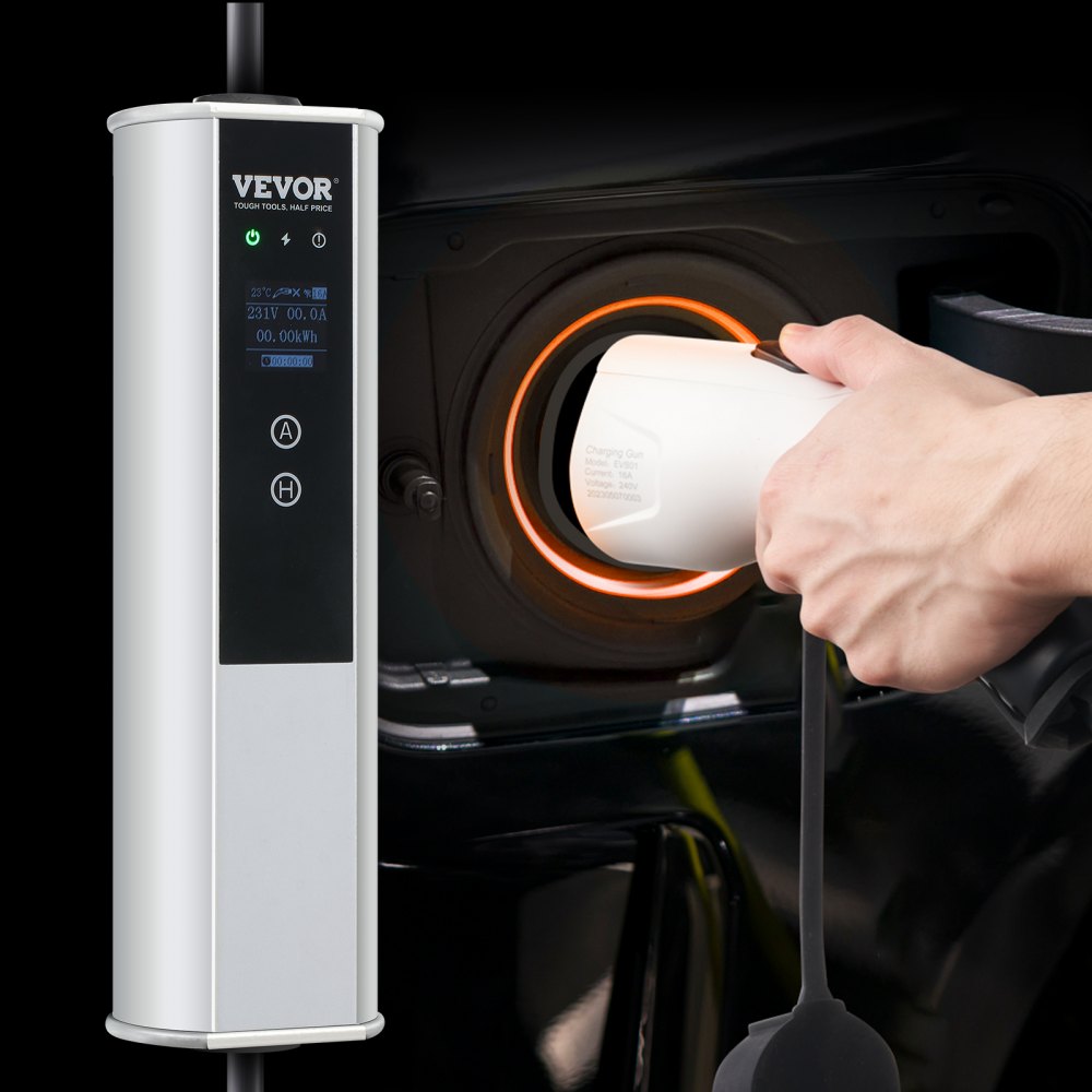 VEVOR Level 2 Portable EV Charger, 40A 240V, Electric Vehicle Charger with 25 ft Charging Cable NEMA 14-50P Plug, 40A/32A/24A/16A Adjustable Current Plug-in Home EV Charging Station for SAE J1772 EVs