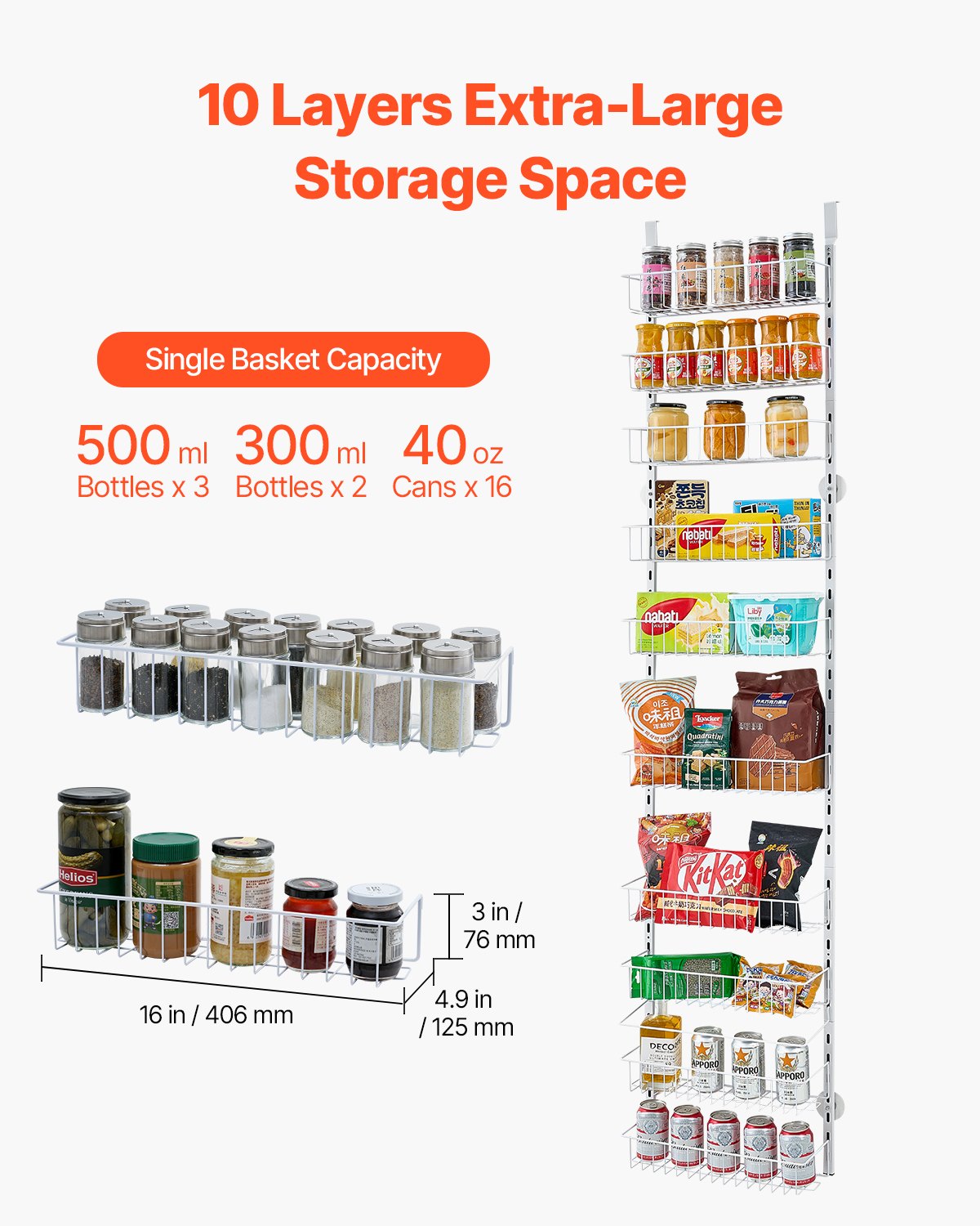 VEVOR 10-Tier Over the Door Pantry Organizer Hanging Storage Rack Adjustable
