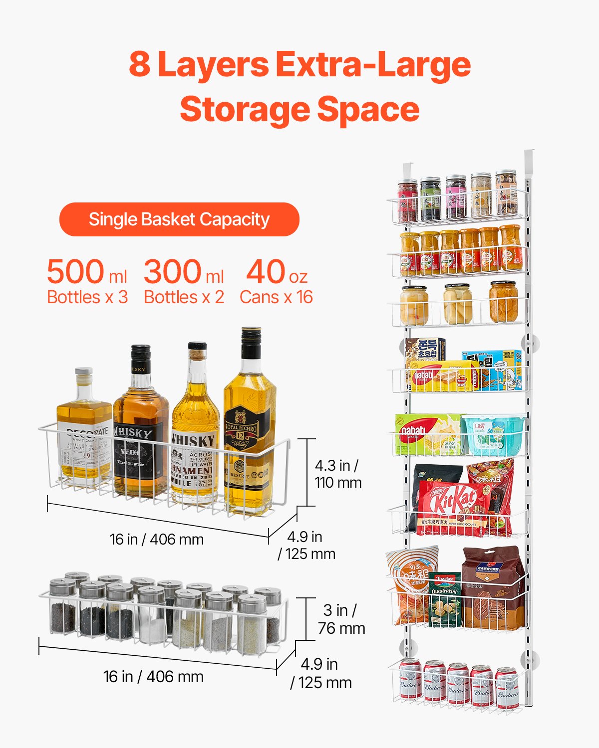 VEVOR 8-Tier Over the Door Pantry Organizer Hanging Storage Rack Adjustable