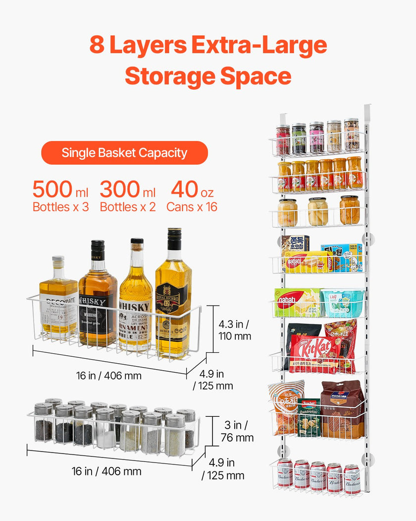 VEVOR 8-Tier Over the Door Pantry Organizer Hanging Storage Rack Adjustable