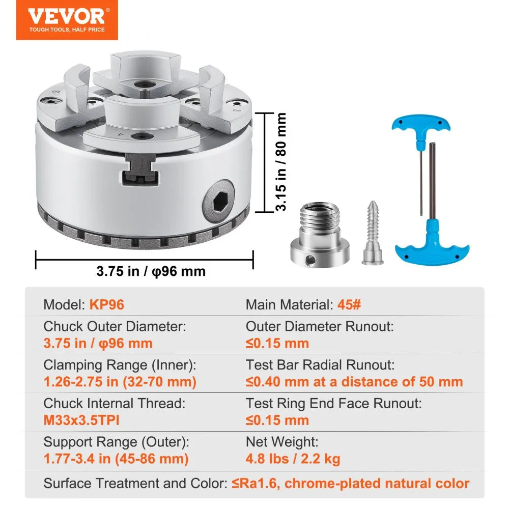 VEVOR KP96 Lathe Chuck, 4-Jaw 3.75