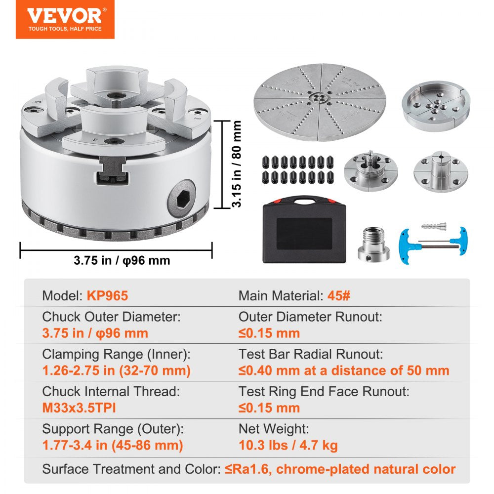 VEVOR KP965 Lathe Chuck, 4-Jaw 3.75