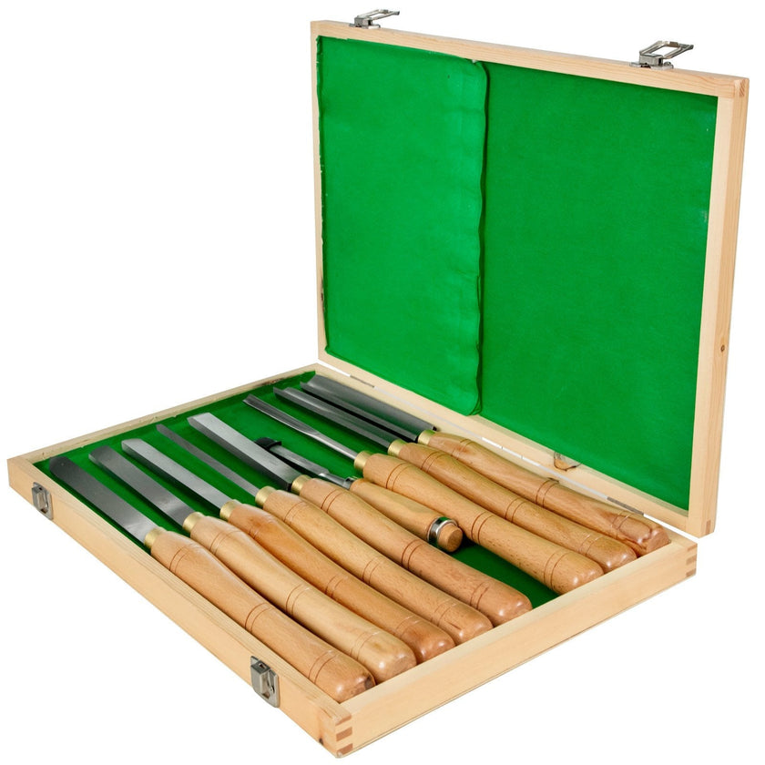 VEVOR Lathe Chisel 8 Piece Wood Lathe Chisel Cutting Carving HSS Steel Blades Wood Turning Tools Lathe Chisel Set  Wooden Case for Storage for Wood Turning Hardwood One Free Chisel