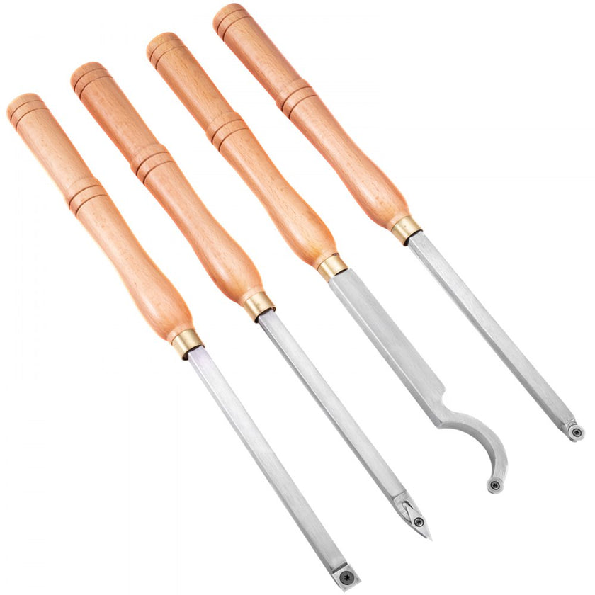 VEVOR Wood Turning Tools for Lathe 4 PCS Set, Carbide Lathe Tools with Diamond Shape, Round, Square Cutters, Turning Lathe Chisels with Comfortable Grip Handles Lathe Tools for Craft DIY Hobbyists