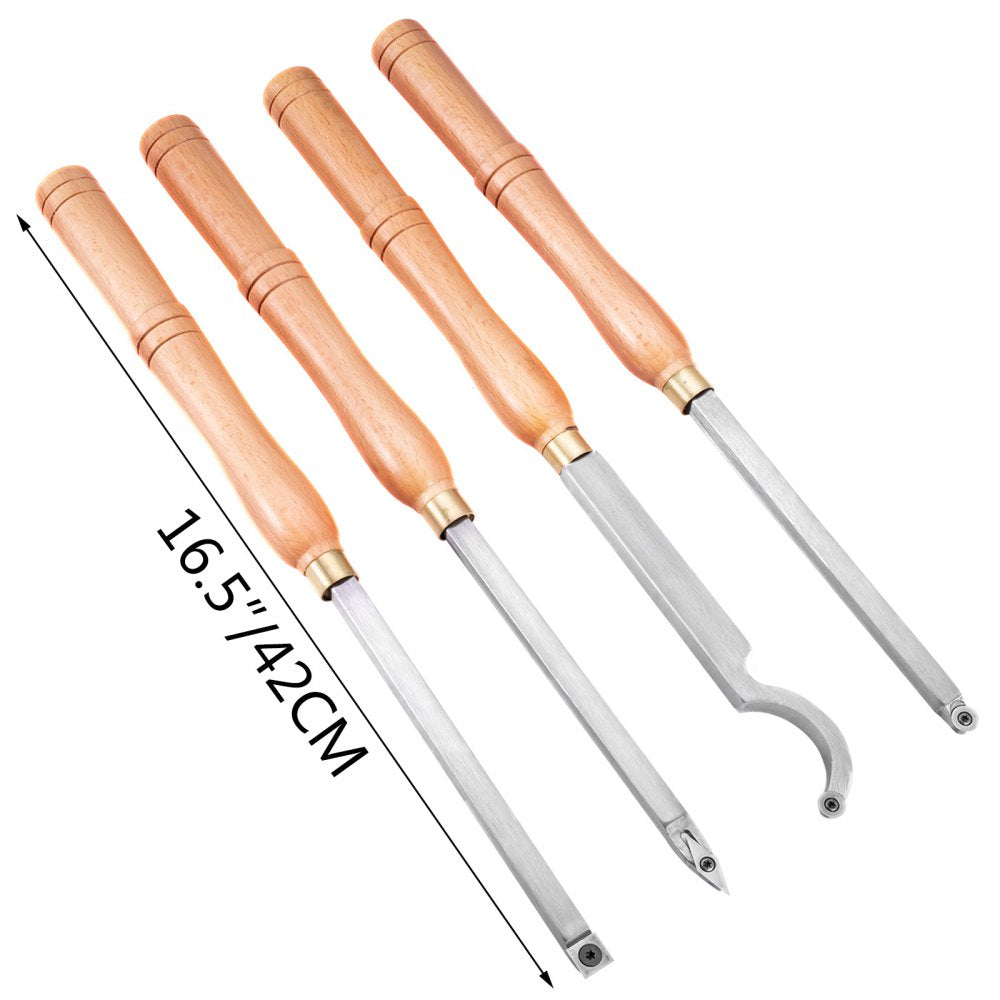 VEVOR Wood Turning Tools for Lathe 4 PCS Set, Carbide Lathe Tools with Diamond Shape, Round, Square Cutters, Turning Lathe Chisels with Comfortable Grip Handles Lathe Tools for Craft DIY Hobbyists