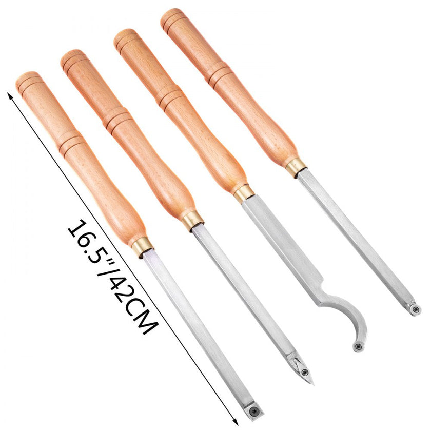 VEVOR Wood Turning Tools for Lathe 4 PCS Set, Carbide Lathe Tools with Diamond Shape, Round, Square Cutters, Turning Lathe Chisels with Comfortable Grip Handles Lathe Tools for Craft DIY Hobbyists