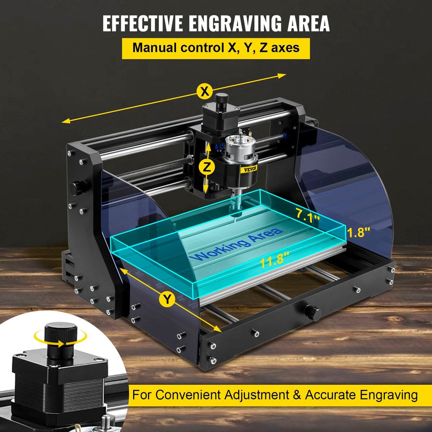 VEVOR CNC Router Machine 3018 CNC 3018-PRO 3 Axis PCB Milling Machine Wood Router Engraver GRBL Control DIY Engraving CNC Machine with Offline Controller and ER11 and 5mm Extension Rod(300x180x45mm)