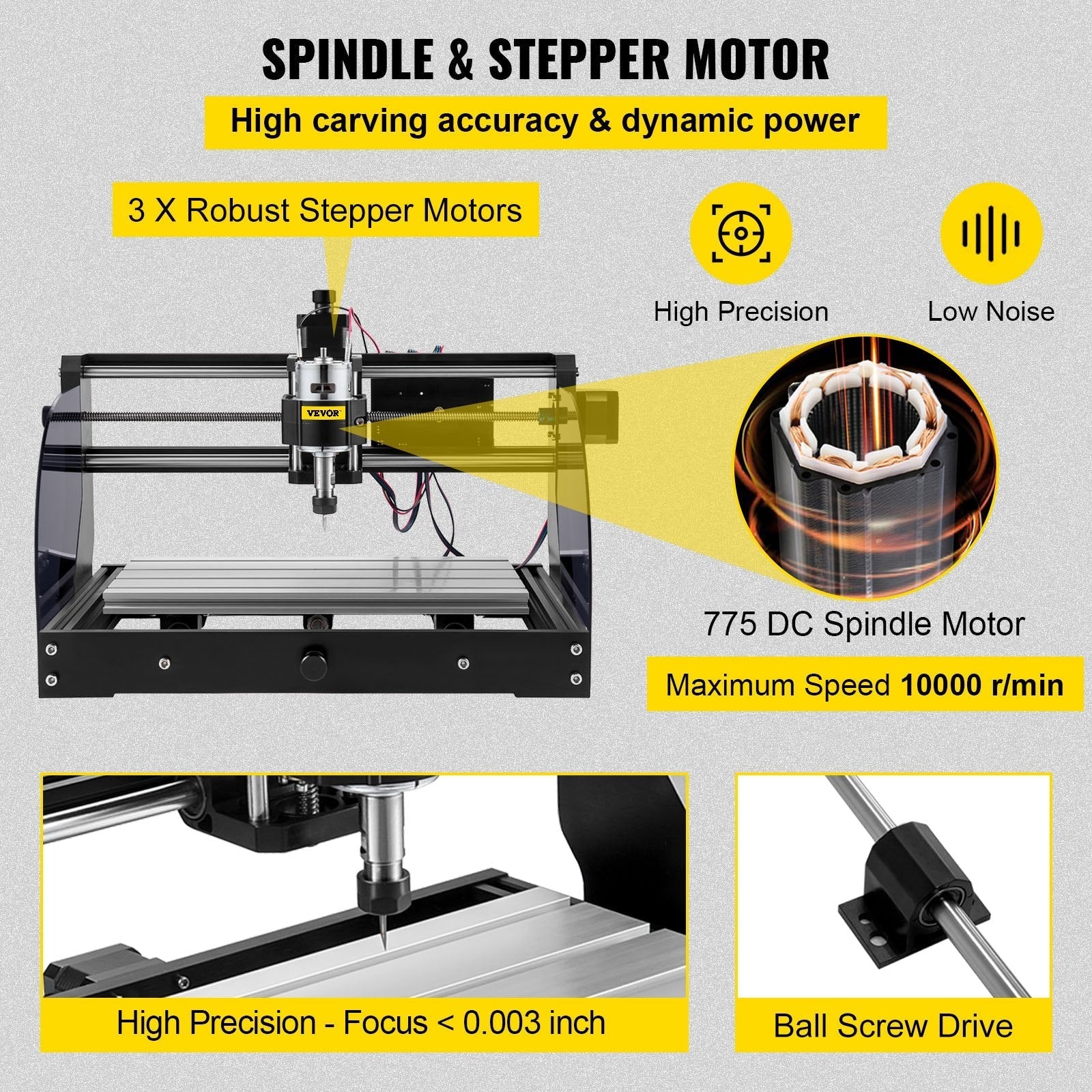 VEVOR CNC Router Machine 3018 CNC 3018-PRO 3 Axis PCB Milling Machine Wood Router Engraver GRBL Control DIY Engraving CNC Machine with Offline Controller and ER11 and 5mm Extension Rod(300x180x45mm)