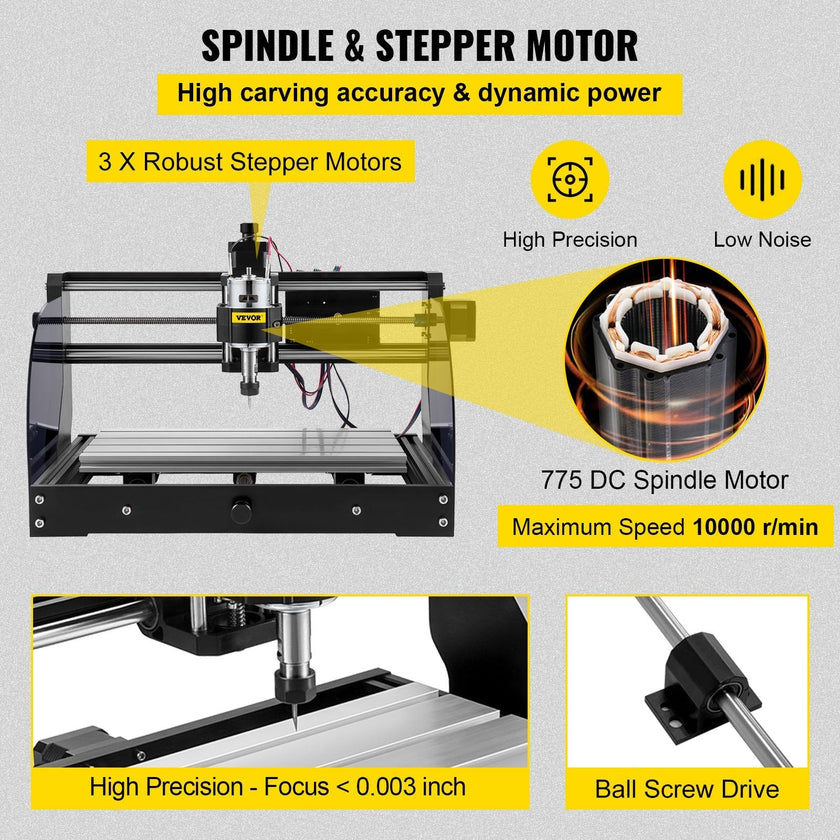VEVOR CNC Router Machine 3018 CNC 3018-PRO 3 Axis PCB Milling Machine Wood Router Engraver GRBL Control DIY Engraving CNC Machine with Offline Controller and ER11 and 5mm Extension Rod(300x180x45mm)