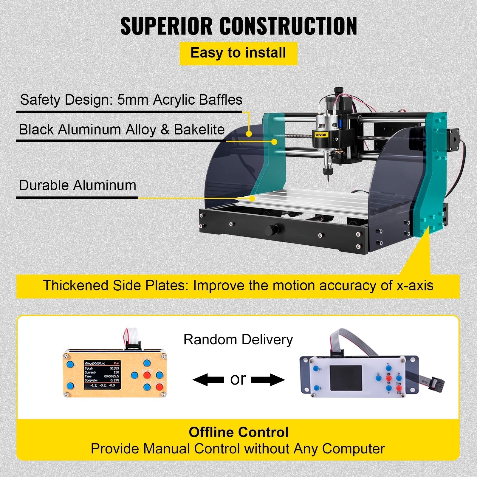 VEVOR CNC Router Machine 3018 CNC 3018-PRO 3 Axis PCB Milling Machine Wood Router Engraver GRBL Control DIY Engraving CNC Machine with Offline Controller and ER11 and 5mm Extension Rod(300x180x45mm)