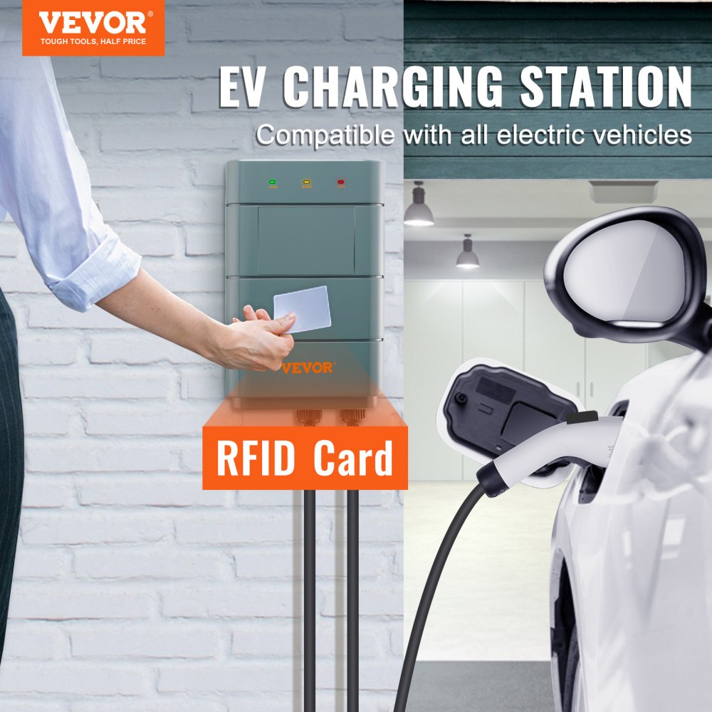 VEVOR Level 2 Electric Vehicle Charging Station, 0-40A Adjustable, 9.6 kW 240V NEMA 1-50 Plug Smart EV Charger with WiFi, 22-Foot TPE Charging Cable for Indoor/Outdoor Use, ETL & Energy Star Certified