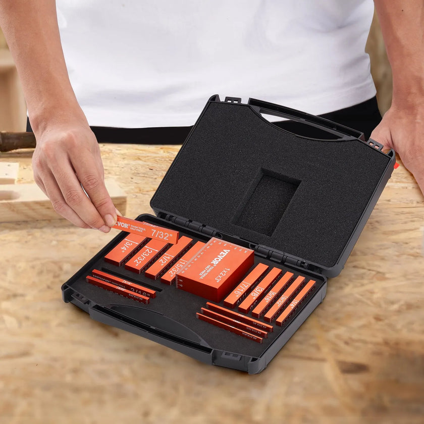 VEVOR Setup Blocks Woodworking Tools, 16-Piece, Precision Height Gauge Block Set, with Clearly Laser Engraved Size Markings and Storage Case, Aluminum Setup Bars for Router and Table Saw Accessories