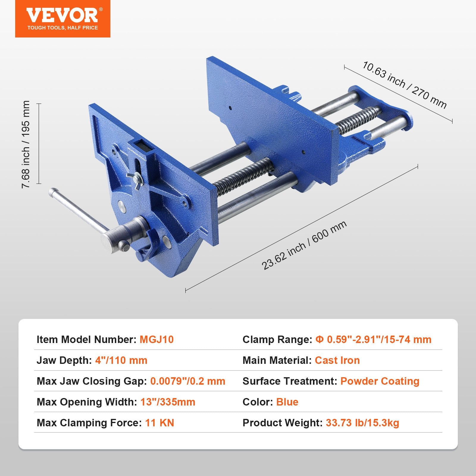 VEVOR Woodworking Vise, 13 inch Woodworking Bench Vise, Heavy-duty Cast Iron Vice for Workbench 10.6
