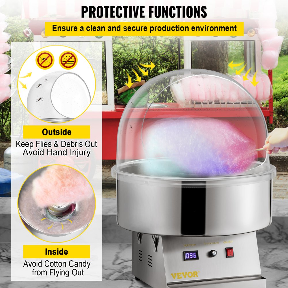 VEVOR 21 Inch Commercial Cotton Candy Machine Cover Bubble Shield Cotton Candy Cover for Cotton Candy Machine, Candy Floss Maker