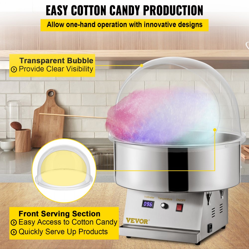 VEVOR 21 Inch Commercial Cotton Candy Machine Cover Bubble Shield Cotton Candy Cover for Cotton Candy Machine, Candy Floss Maker