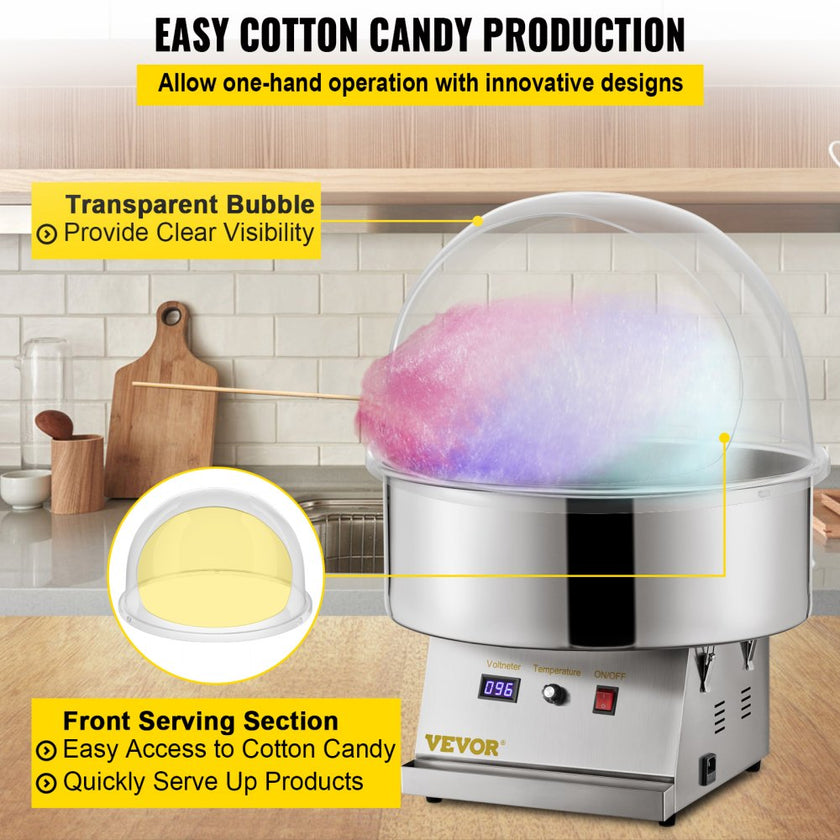 VEVOR 21 Inch Commercial Cotton Candy Machine Cover Bubble Shield Cotton Candy Cover for Cotton Candy Machine, Candy Floss Maker