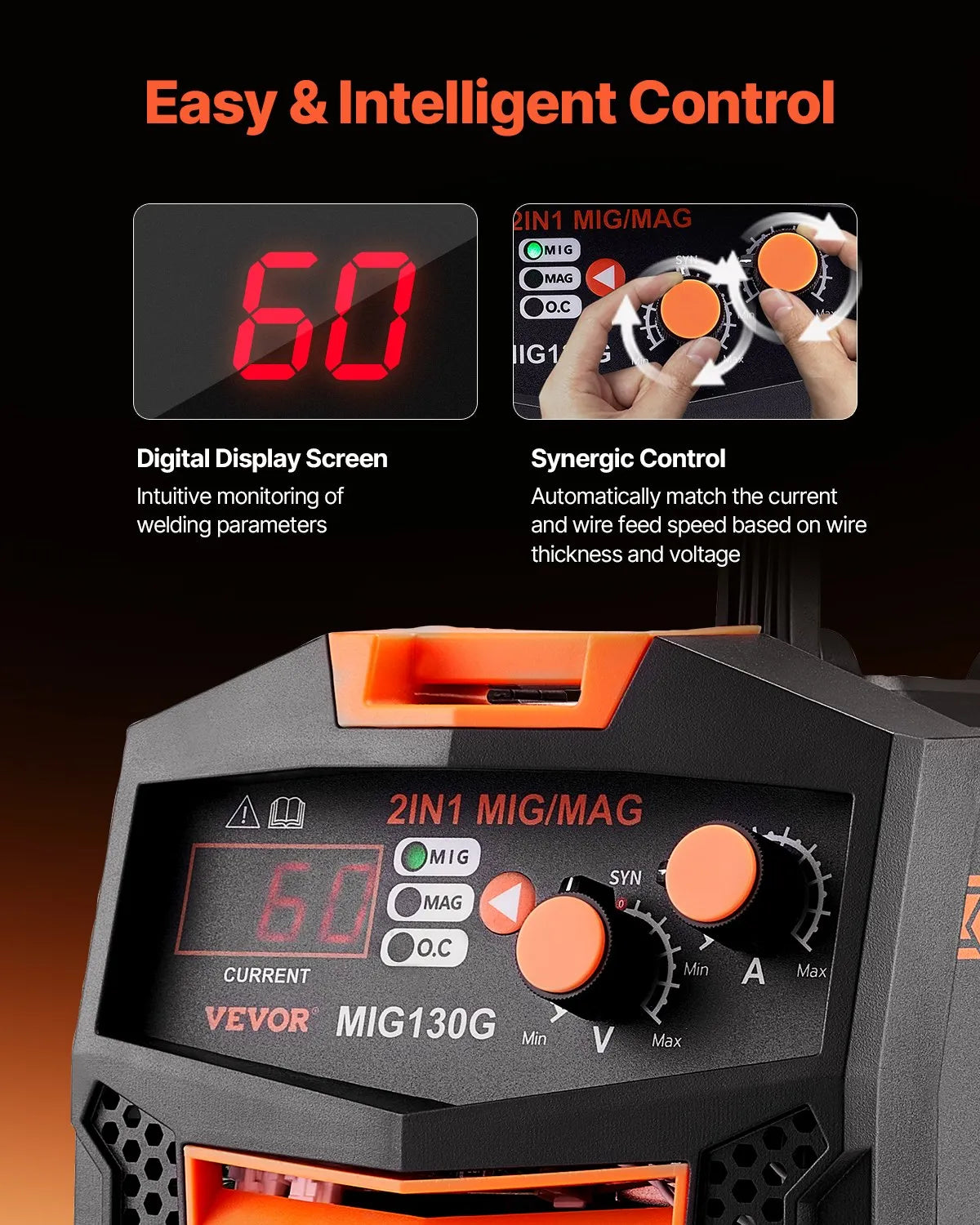 VEVOR MIG Welder 130A Welding Machine 2-in-1 Gas MIG/Gasless Flux Core Welder
