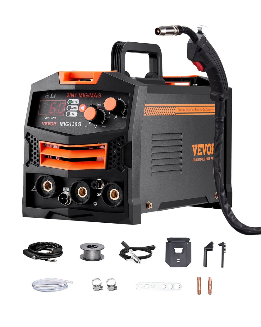 VEVOR MIG Welder 130A Welding Machine 2-in-1 Gas MIG/Gasless Flux Core Welder