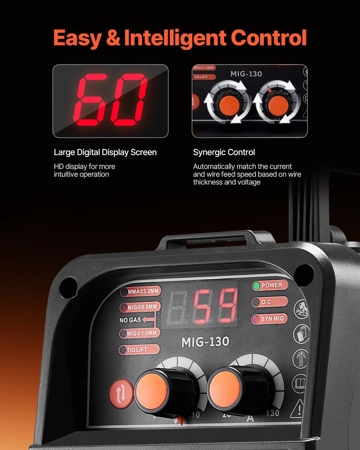 VEVOR MIG Welder 130Amp Mig Welding Machine 3-in-1 Flux Core MIG/Stick/Lift TIG