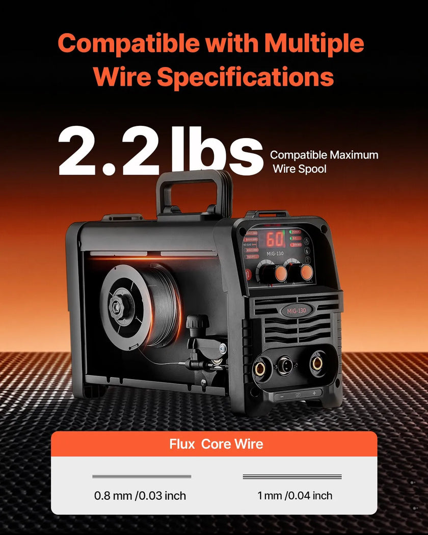 VEVOR MIG Welder 130Amp Mig Welding Machine 3-in-1 Flux Core MIG/Stick/Lift TIG