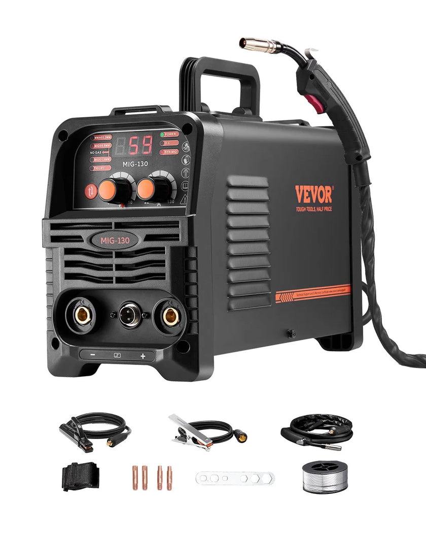 VEVOR MIG Welder 130Amp Mig Welding Machine 3-in-1 Flux Core MIG/Stick/Lift TIG