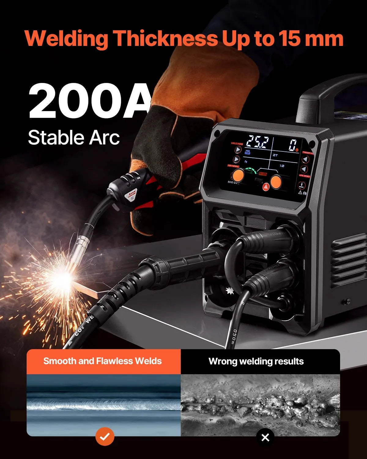VEVOR MIG Welder 200A Welder Machine 4-in-1 Gas MIG/Flux Core MIG/Stick/Lift TIG
