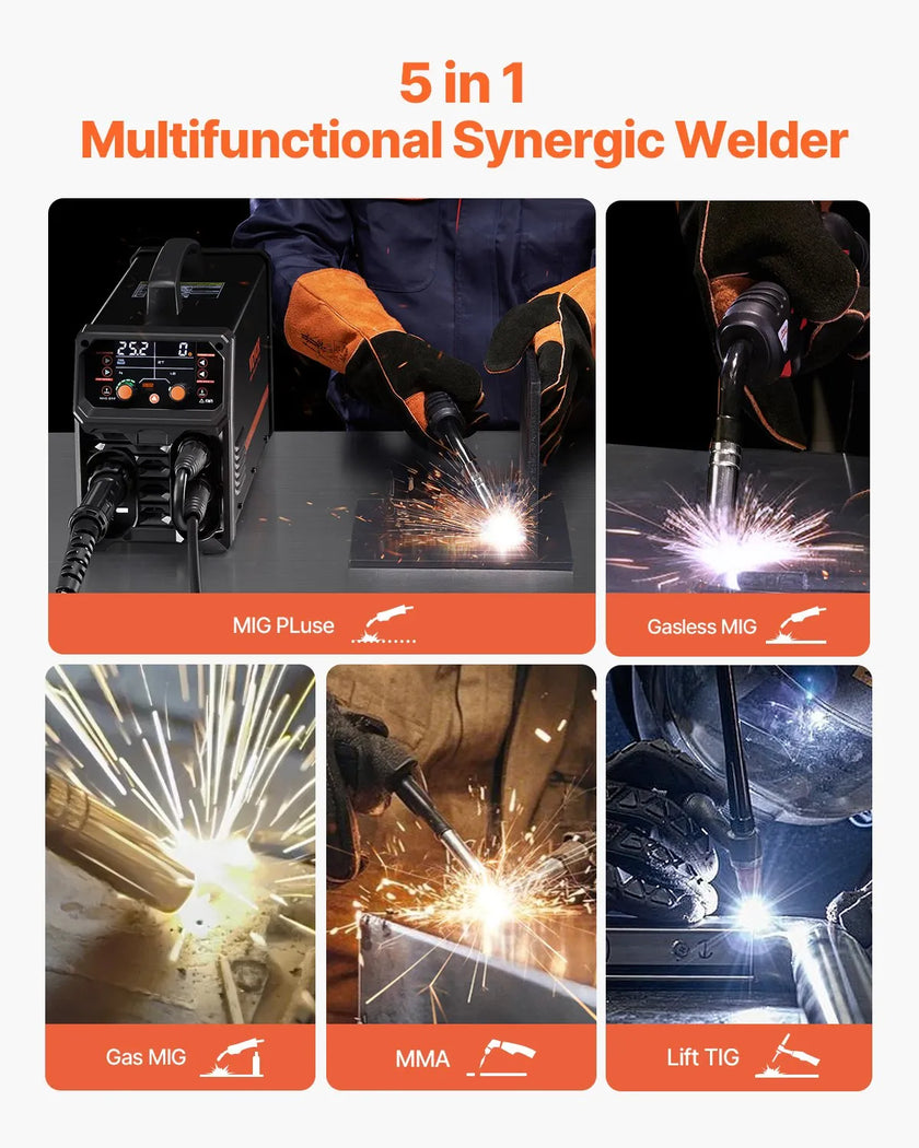 VEVOR MIG Welder 250A Pluse Mig Welding Machine 5-in-1 Synergic Welder Machine