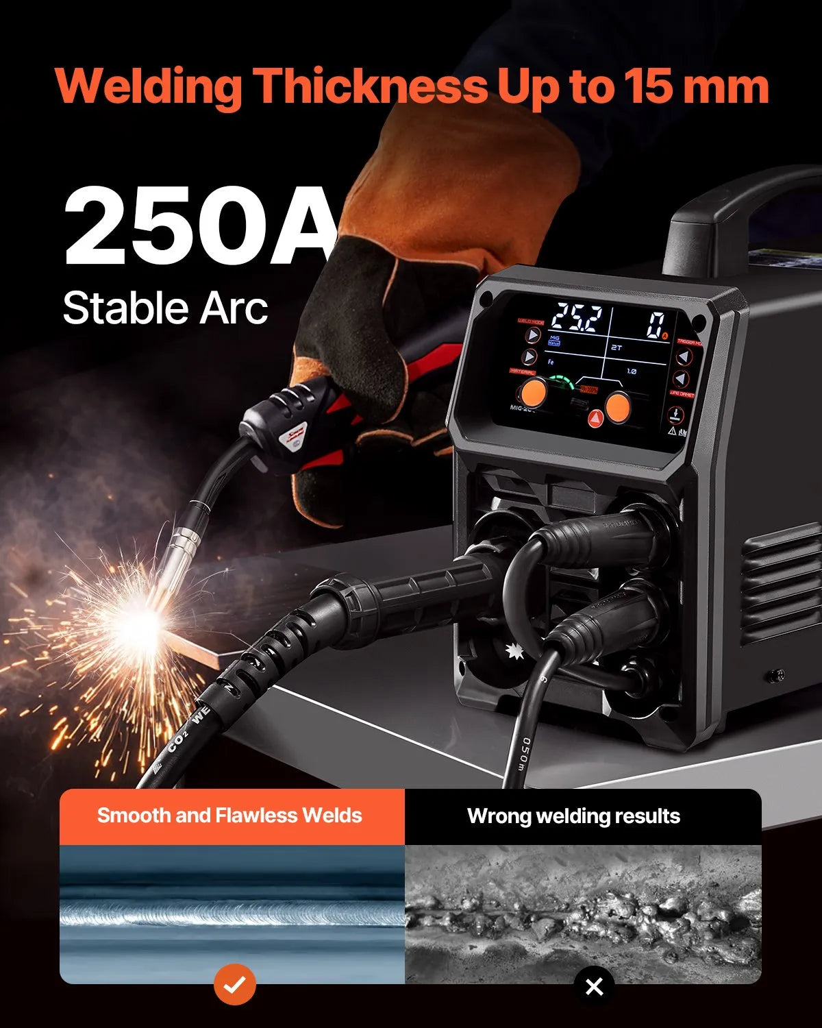 VEVOR MIG Welder 250A Pluse Mig Welding Machine 5-in-1 Synergic Welder Machine