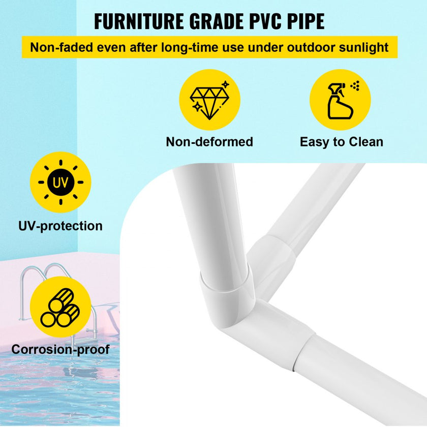 VEVOR Pool Towel Rack, 5 Bar, White, Freestanding Outdoor PVC Trapedozal Poolside Storage Organizer, Include 8 Towel Clips, Mesh Bag, Hook, Also Stores Floats and Paddles, for Beach, Swimming Pool