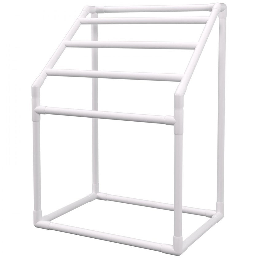 VEVOR Pool Towel Rack, 5 Bar, White, Freestanding Outdoor PVC Trapedozal Poolside Storage Organizer, Include 8 Towel Clips, Mesh Bag, Hook, Also Stores Floats and Paddles, for Beach, Swimming Pool
