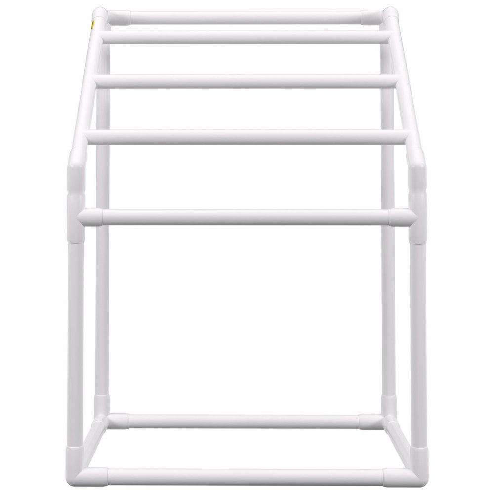 VEVOR Pool Towel Rack, 5 Bar, White, Freestanding Outdoor PVC Trapedozal Poolside Storage Organizer, Include 8 Towel Clips, Mesh Bag, Hook, Also Stores Floats and Paddles, for Beach, Swimming Pool