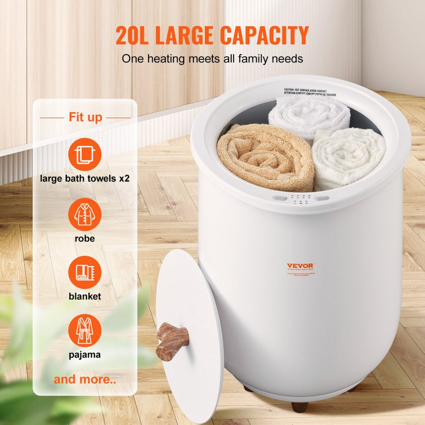 VEVOR Towel Warmer Bucket, 20L Large Towel Warmer for Bathroom, Auto Shut Off Towel Heater with 4-Level Timer Fits up to Two 40