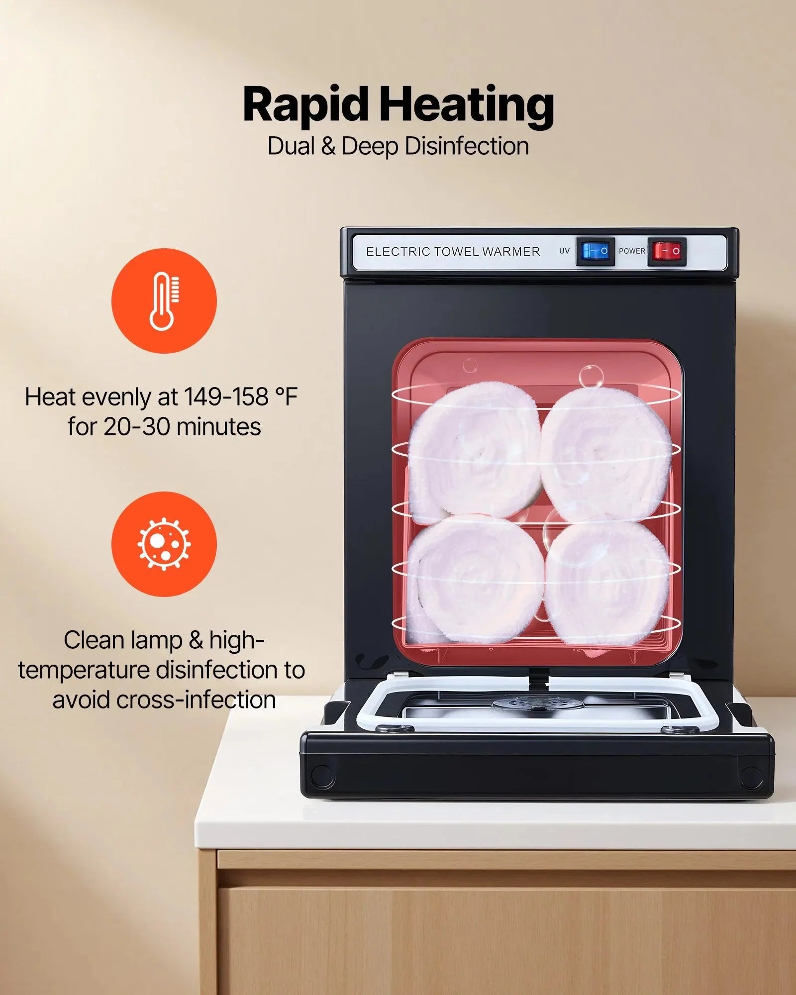 VEVOR Hot Towel Warmer, 1.1 gal Towel Cabinet with Rack & Clips, Holds 8–12 Towels, Portable Heating Cabinet for Spa, Barber, Massage, Salon, Black