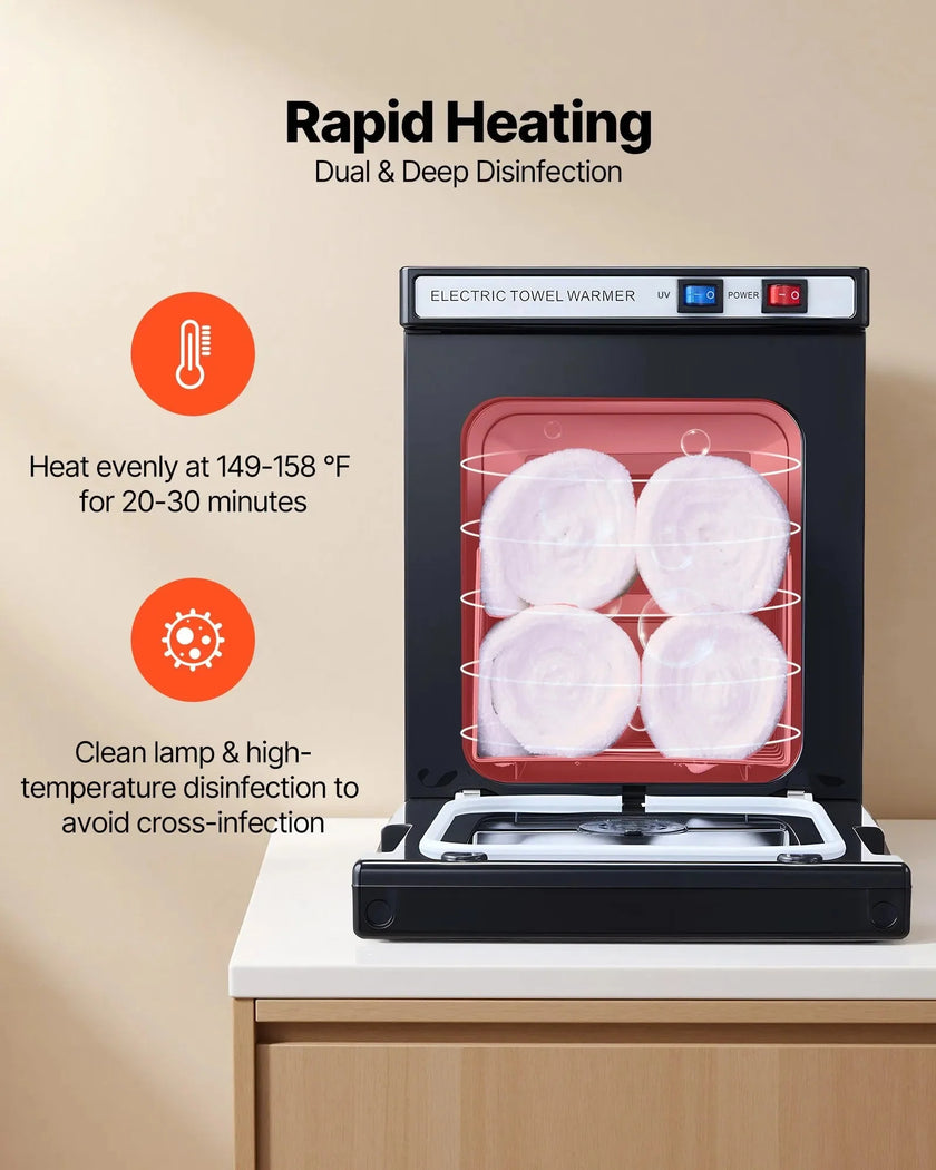 VEVOR Hot Towel Warmer, 1.1 gal Towel Cabinet with Rack & Clips, Holds 8–12 Towels, Portable Heating Cabinet for Spa, Barber, Massage, Salon, Black