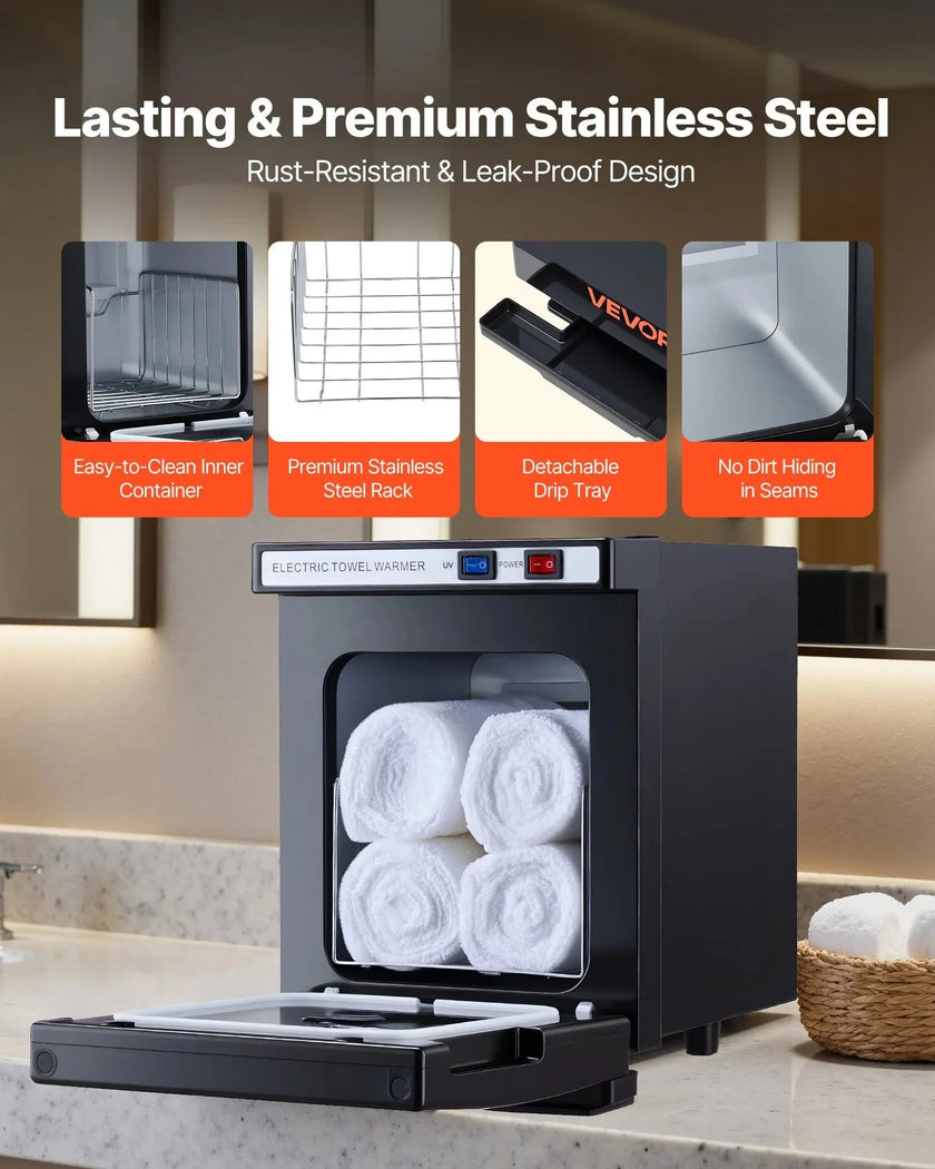VEVOR Hot Towel Warmer, 1.1 gal Towel Cabinet with Rack & Clips, Holds 8–12 Towels, Portable Heating Cabinet for Spa, Barber, Massage, Salon, Black