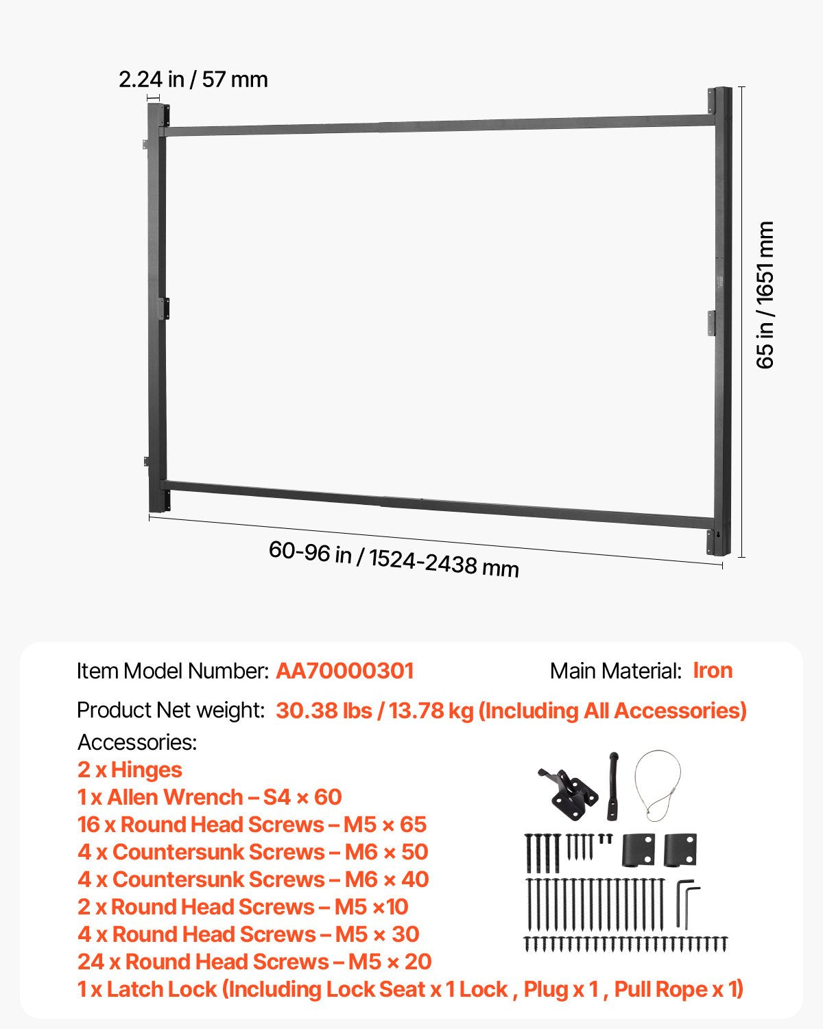 VEVOR Gate Building Kit Fits 60 to 96 in Wide Openings 6 to 7 ft High Fence