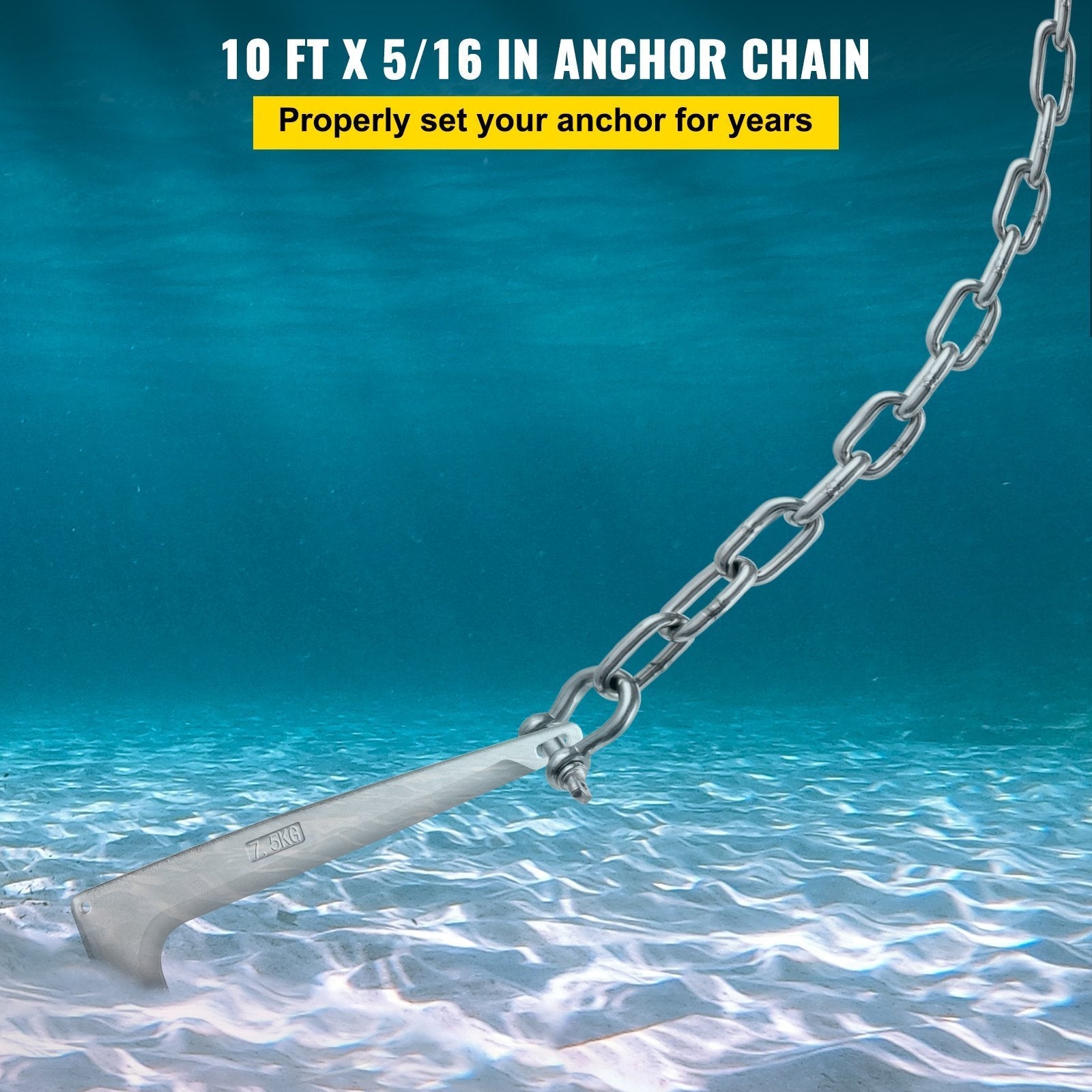 VEVOR Anchor Chain, 10 ft x 5/16 in Stainless Steel Chain, 3/8
