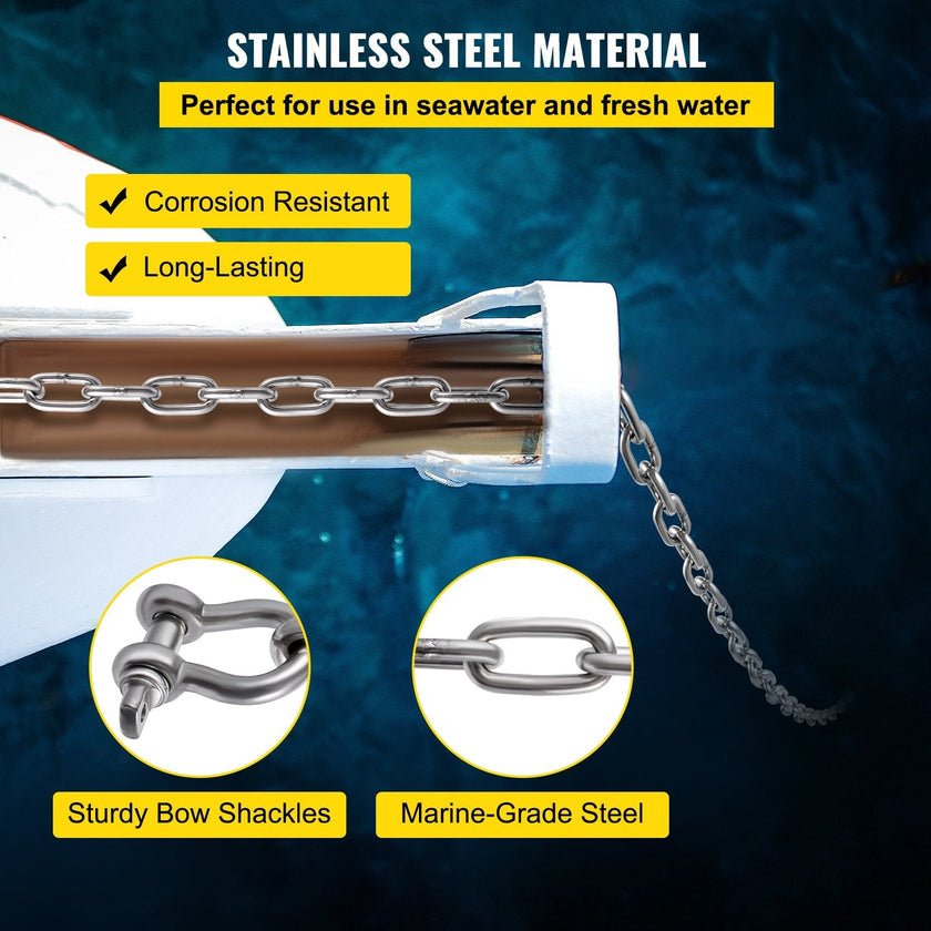 VEVOR Anchor Chain, 10 ft x 5/16 in Stainless Steel Chain, 3/8