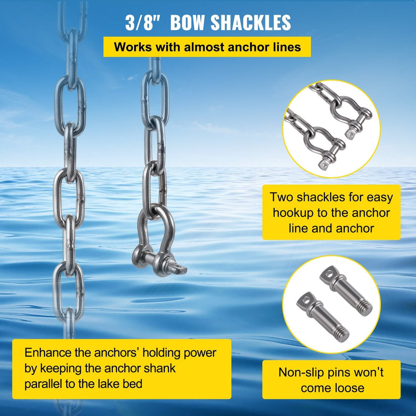 VEVOR Anchor Chain, 10 ft x 5/16 in Stainless Steel Chain, 3/8