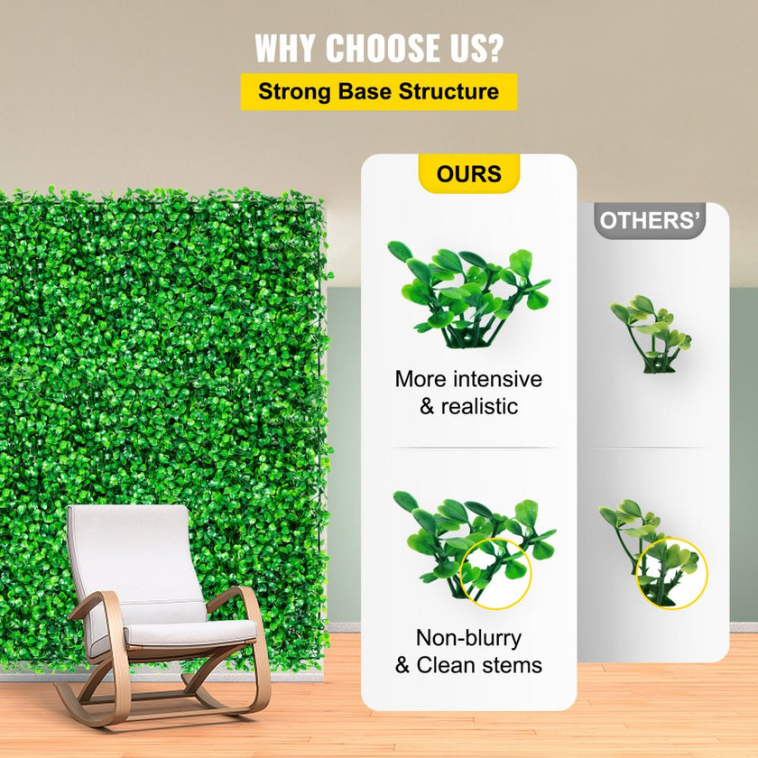 VEVOR Artificial Boxwood Panel UV 10pcs Boxwood Hedge Wall Panels Artificial Grass Backdrop Wall 24X16