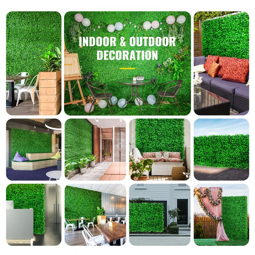 VEVOR Artificial Boxwood Panel UV 10pcs Boxwood Hedge Wall Panels Artificial Grass Backdrop Wall 24X16