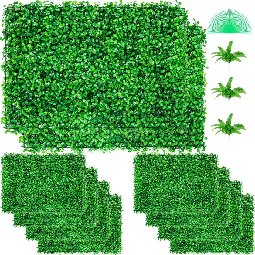 VEVOR Artificial Boxwood Panel UV 10pcs Boxwood Hedge Wall Panels Artificial Grass Backdrop Wall 24X16